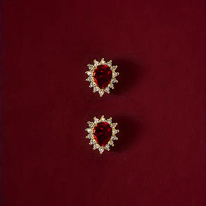 Elegant Gold Color Earrings Female Delicate Fashion Jewelry, Huitan Charming Red Stud Wedding Accessories Gift