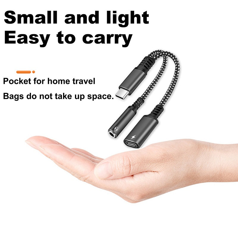 Fast USB Type C To AUX Audio Jack Headphone Charger Adapter 2