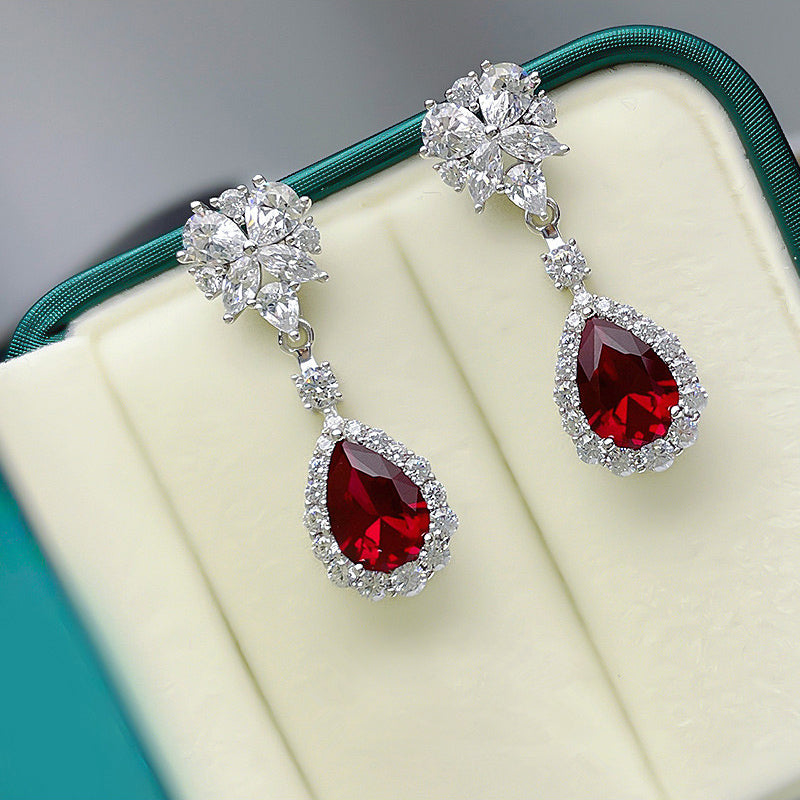 Huitan Bright Red Dangle Earrings, Trendy Jewelry for Women, Aesthetic Flower Design, Bridal Wedding Anniversary Gift