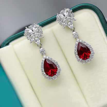 Huitan Bright Red Dangle Earrings, Trendy Jewelry for Women, Aesthetic Flower Design, Bridal Wedding Anniversary Gift
