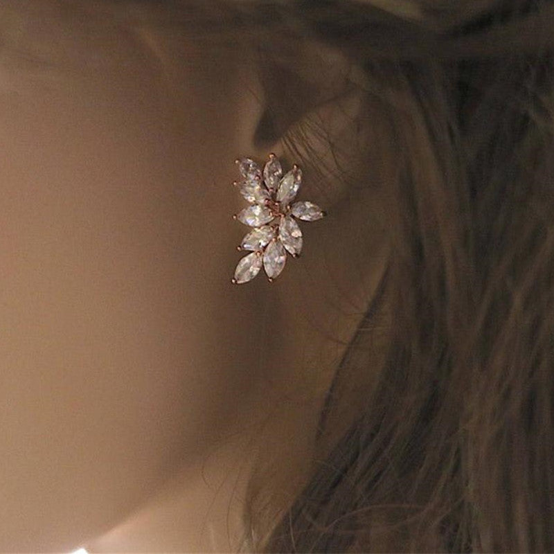 Huitan Chic Leaf Stud Earrings Delicate Accessories with Marquise Cubic Zirconia for Wedding Party Jewelry