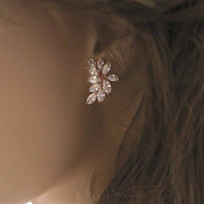 Huitan Chic Leaf Stud Earrings Delicate Accessories with Marquise Cubic Zirconia for Wedding Party Jewelry