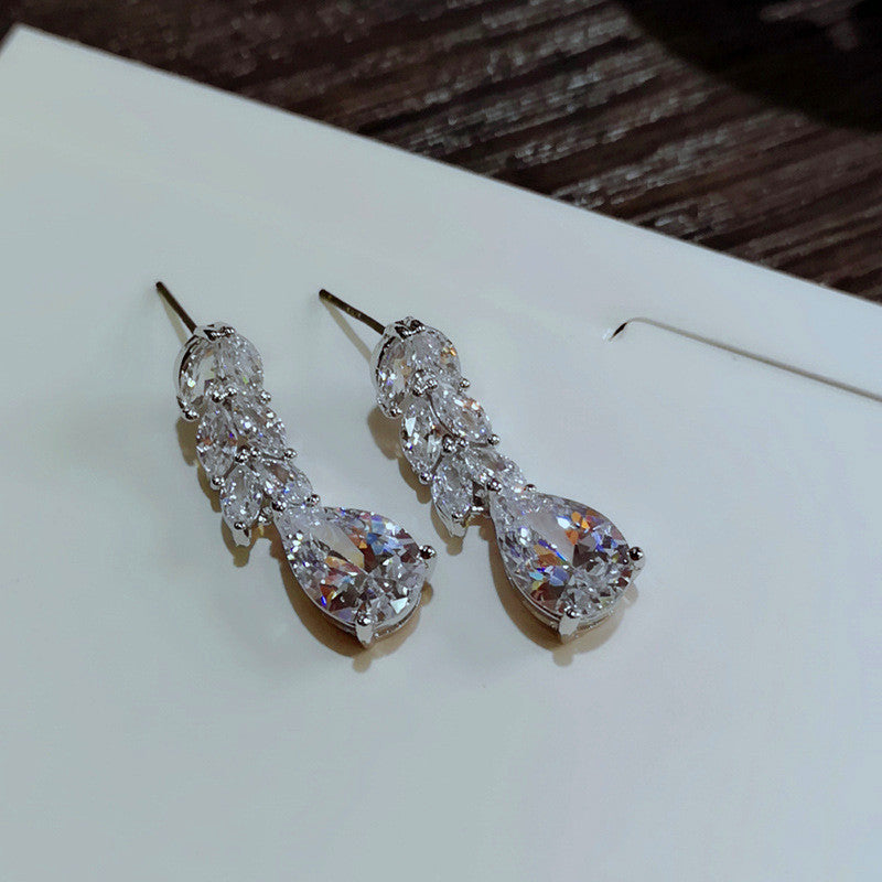 New Fashion Bridal Accessories Huitan Women Drop Earring, Wedding Band Jewelry Leave Water Drop Shape, Cubic Zirconia