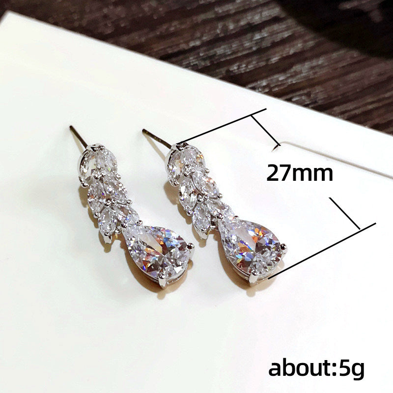 New Fashion Bridal Accessories Huitan Women Drop Earring, Wedding Band Jewelry Leave Water Drop Shape, Cubic Zirconia
