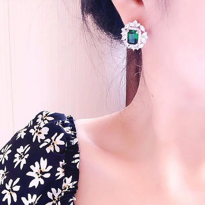 Delicate Design Jewelry, Huitan Luxury Lady Green Zirconia Ear Stud Earrings for Anniversary Party