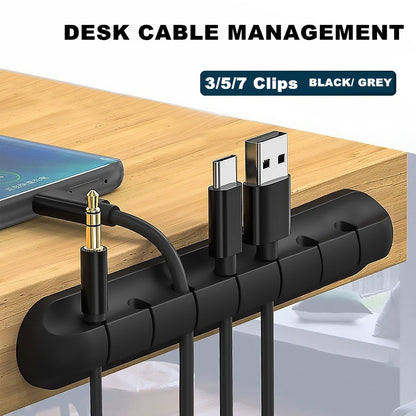Silicone Desk Winder, USB Cable Holder Clips, Cord Organizer Self-Adhesive Tidy Management