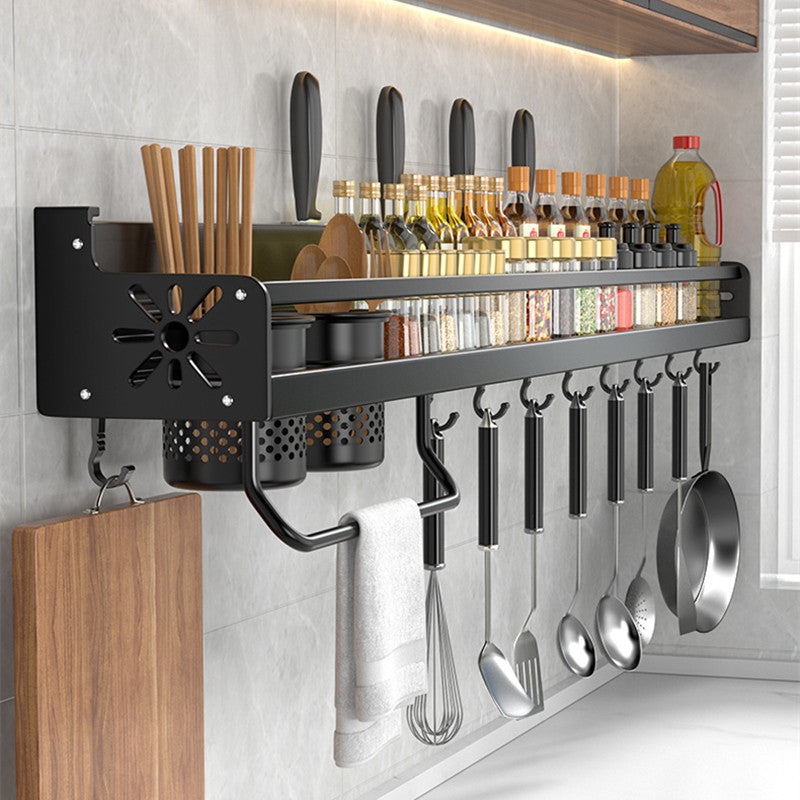Wall-mounted Kitchen Organizer Shelf, Spice Storage Rack, Knife Holder & Seasoning Shelf for Chopsticks, Spoons, Shovel