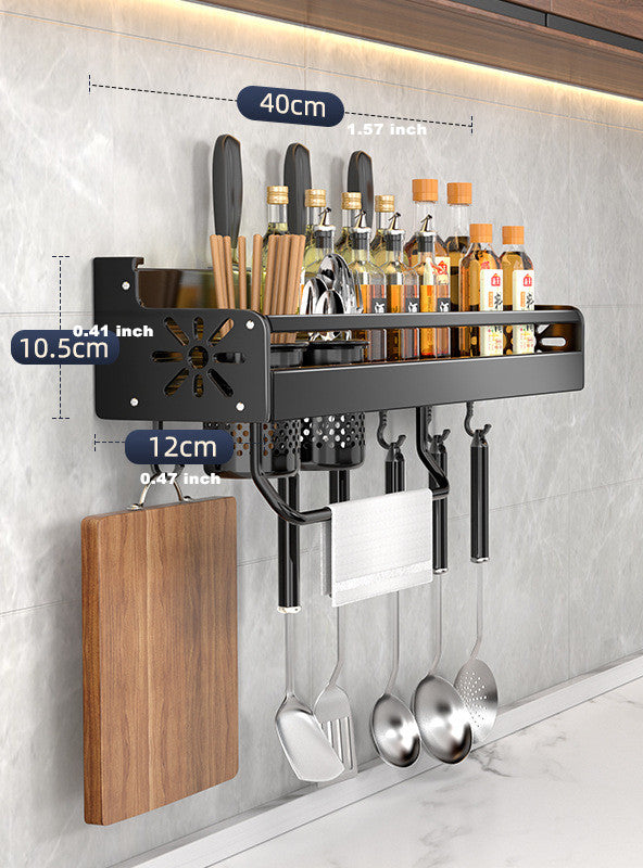 Wall-mounted Kitchen Organizer Shelf, Spice Storage Rack, Knife Holder & Seasoning Shelf for Chopsticks, Spoons, Shovel
