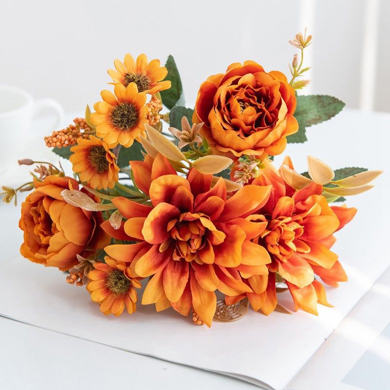 Artificial Flowers, Silk Dahlia Home Wreath Decoration, Rose Daisy Festival Room Wedding Bridal Bouquet Gift