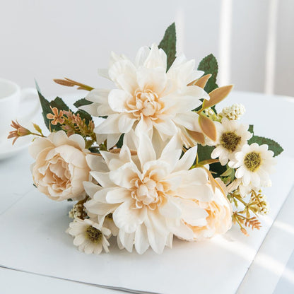 Artificial Flowers Silk Dahlia Home Wreath Decoration Rose Daisy Festival Room Wedding Bridal Bouqu 5