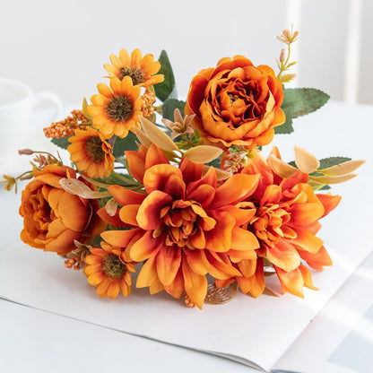 Artificial Flowers Silk Dahlia Home Wreath Decoration Rose Daisy Festival Room Wedding Bridal Bouqu 6