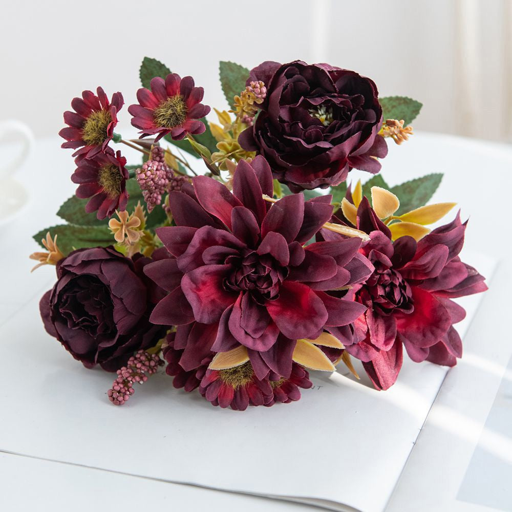 Artificial Flowers Silk Dahlia Home Wreath Decoration Rose Daisy Festival Room Wedding Bridal Bouqu 7
