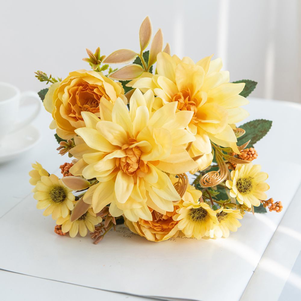 Artificial Flowers Silk Dahlia Home Wreath Decoration Rose Daisy Festival Room Wedding Bridal Bouqu 8