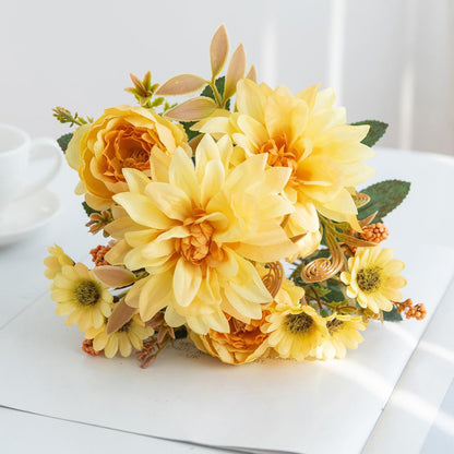 Artificial Flowers Silk Dahlia Home Wreath Decoration Rose Daisy Festival Room Wedding Bridal Bouqu 8