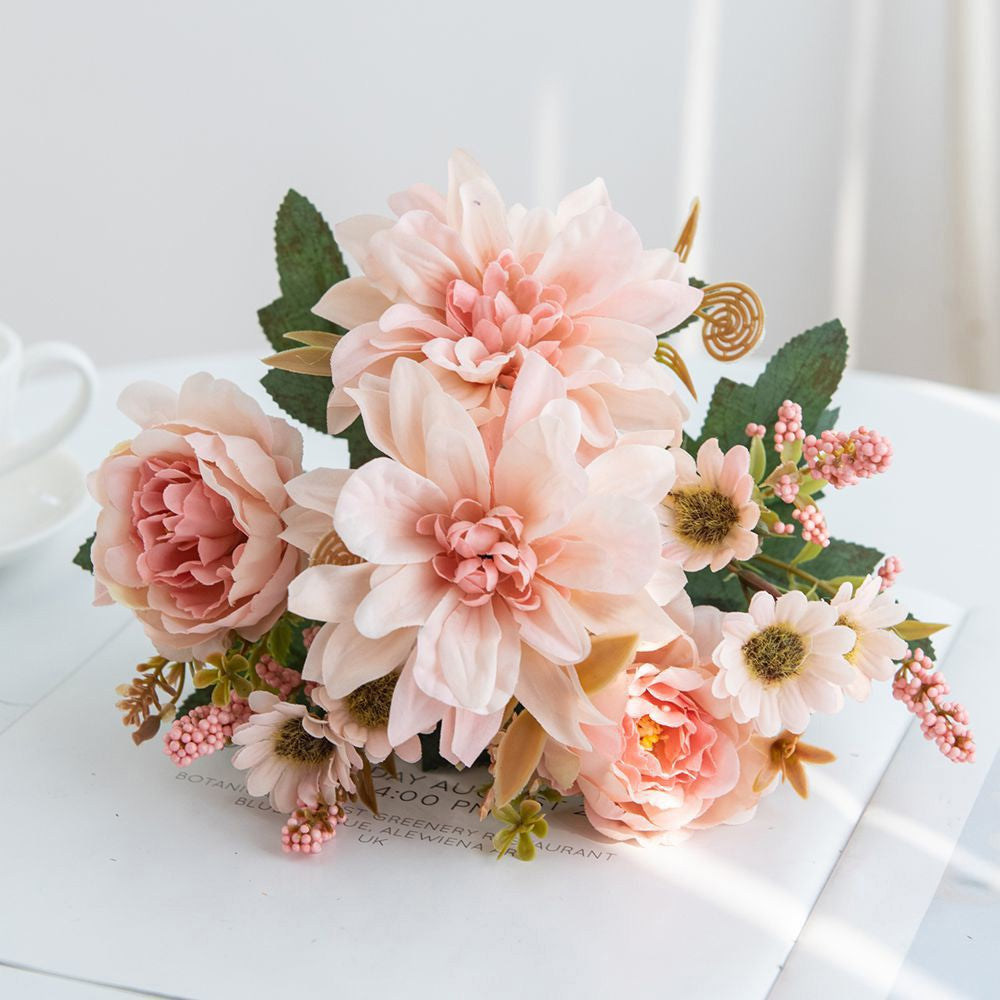 Artificial Flowers Silk Dahlia Home Wreath Decoration Rose Daisy Festival Room Wedding Bridal Bouqu 9