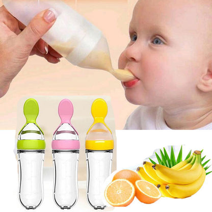 Silicone Baby Bottle With Spoon, Food Supplement Bottle, Squeeze Milk Cup For Rice Cereal Feeding