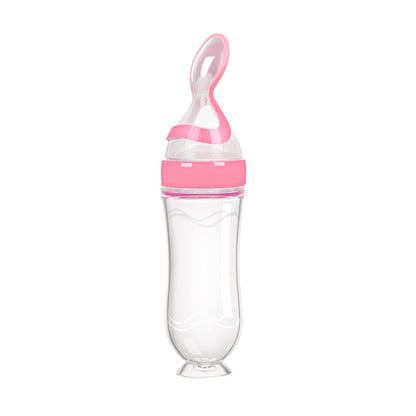 Silicone Baby Bottle With Spoon Food Supplement Bottle Squeeze Milk Cup For Rice Cereal Feeding 11