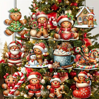 Wooden Gingerbread Man Xmas Tree Hanging Ornaments, Christmas Decor for Home Party New Year Gifts