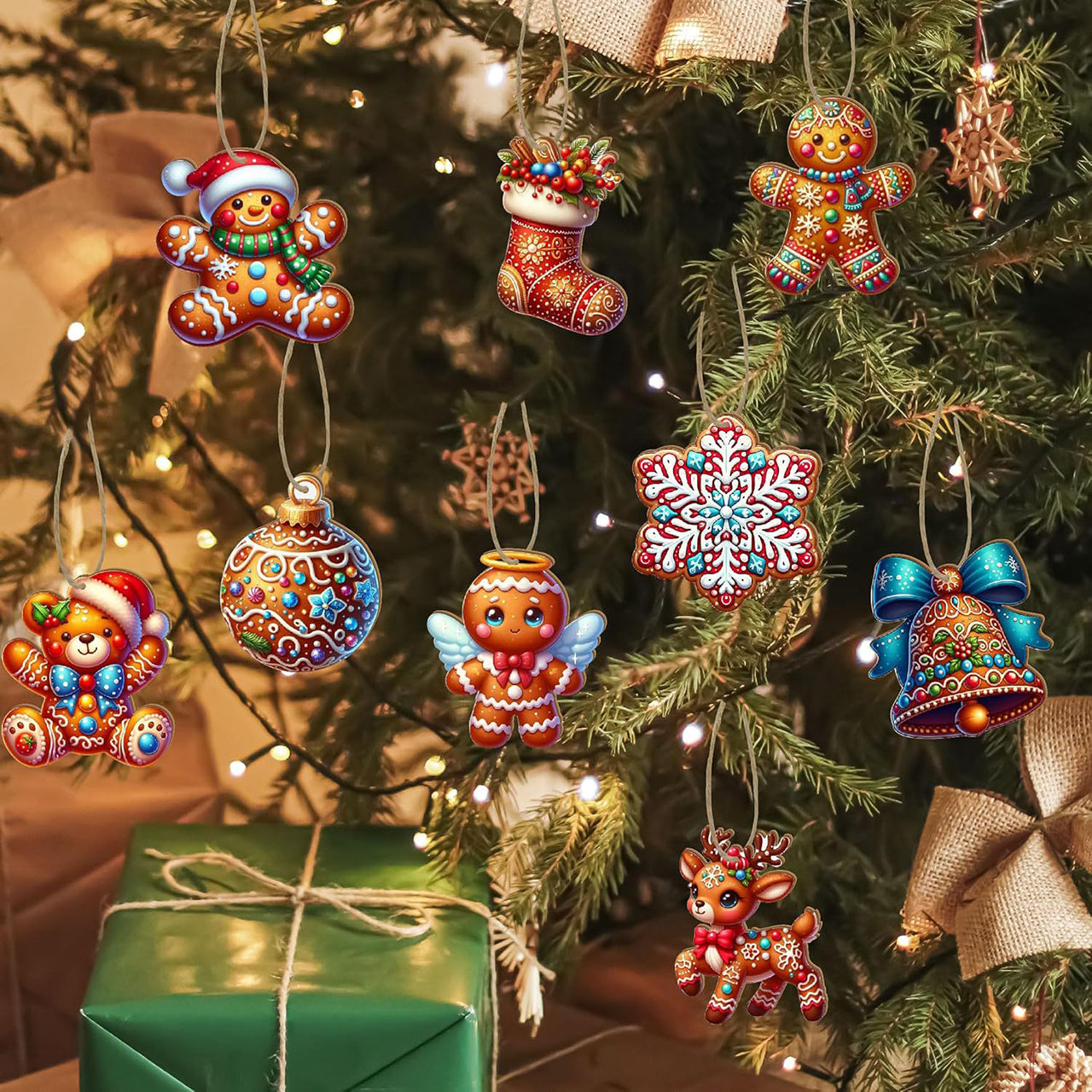 Wooden Gingerbread Man Xmas Tree Hanging Ornaments, Christmas Decor for Home Party New Year Gifts