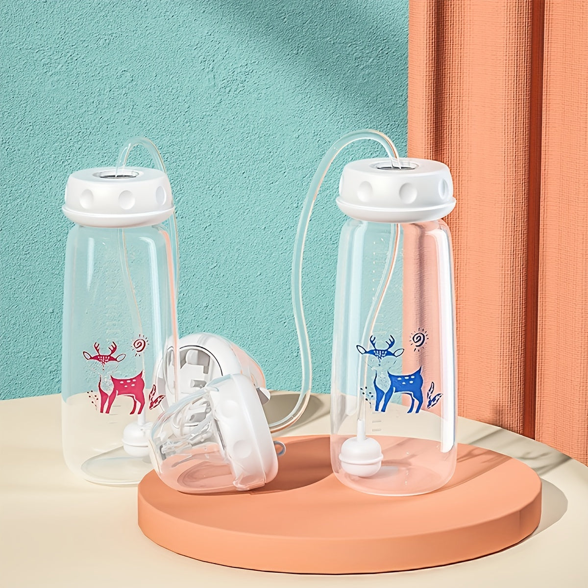Normal Neck Self Feeding Baby Bottle Set, PP Feeding Bottle with Straw Brush, Hands Free Feeding Solution