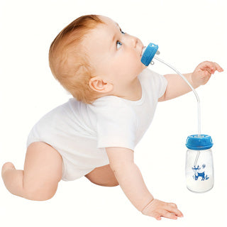 Normal Neck Self Feeding Baby Bottle Set PP Feeding Bottle With Straw Brush Hands Free Feeding Solu