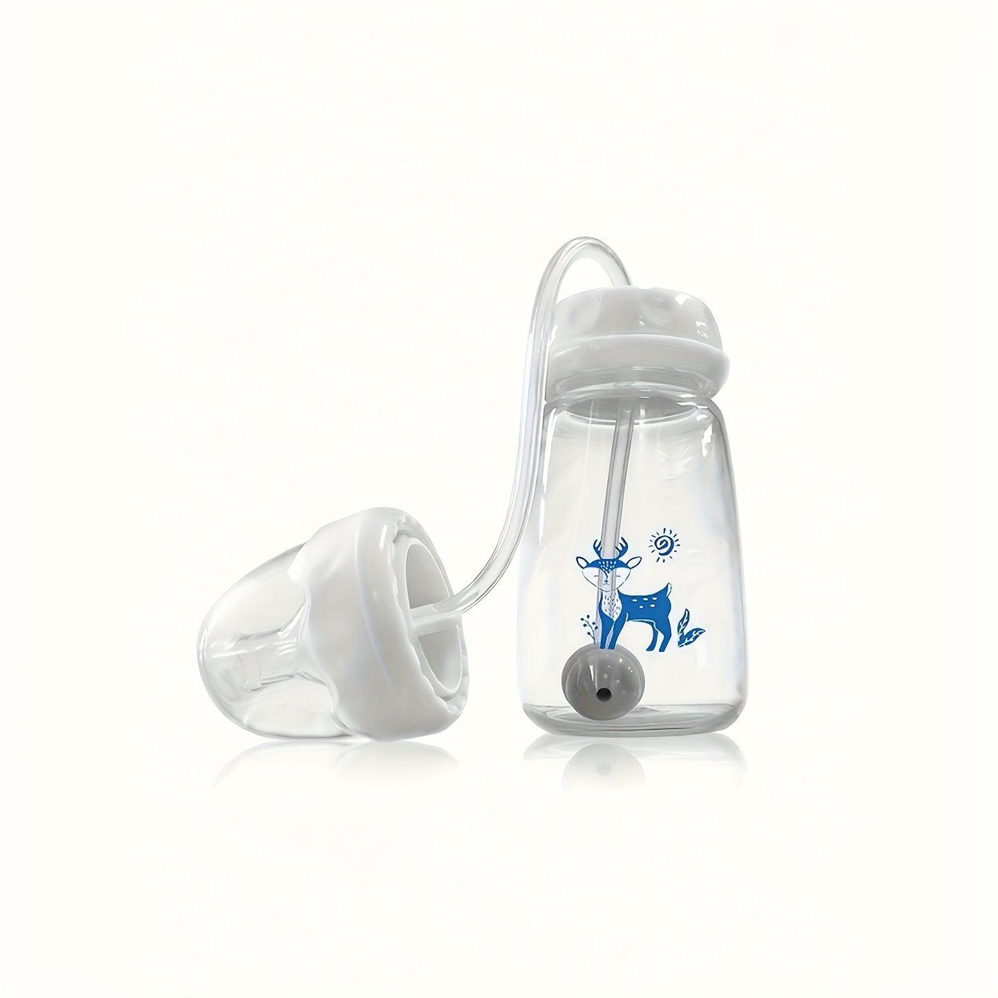 Normal Neck Self Feeding Baby Bottle Set PP Feeding Bottle With Straw Brush Hands Free Feeding Solu