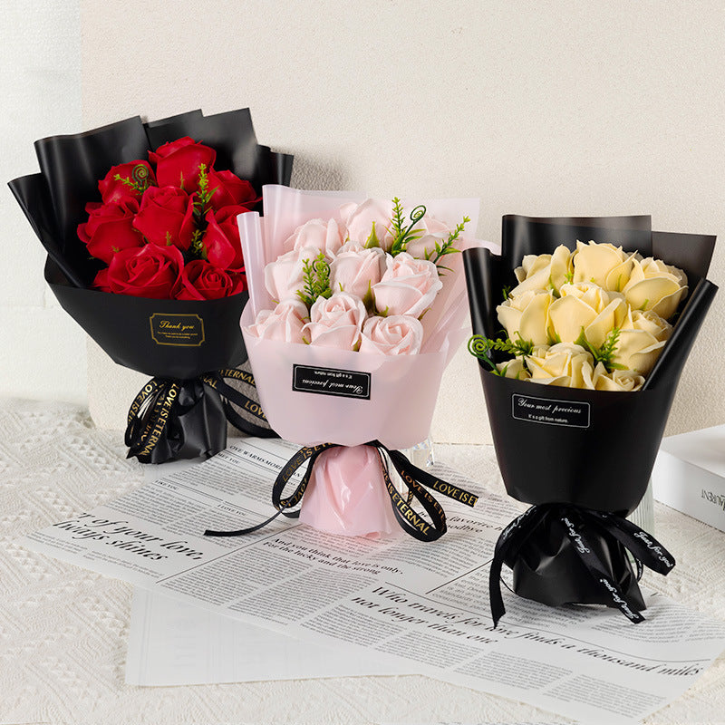 Artificial Soap Flower Rose Bouquet for Valentines Day, Wedding Birthday Home Decoration