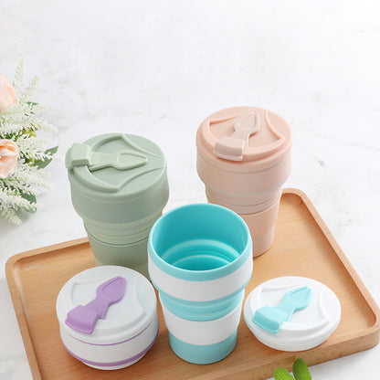 Food Grade Silicone Folding Cup with Lid, Reusable Portable Coffee Cup for Travel and Camping