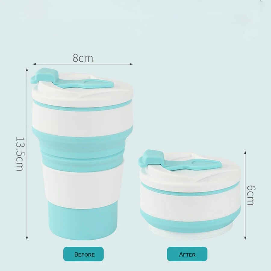 Food Grade Silicone Folding Cup With Lid Reusable Portable Coffee Cup For Travel And Camping 3