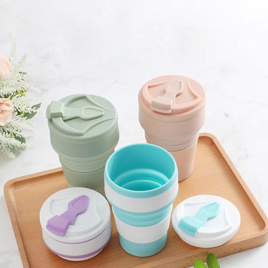 TravelFold 12oz Silicone Collapsible Cup with Lid – Reusable Portable Coffee & Hot-Drink Mug