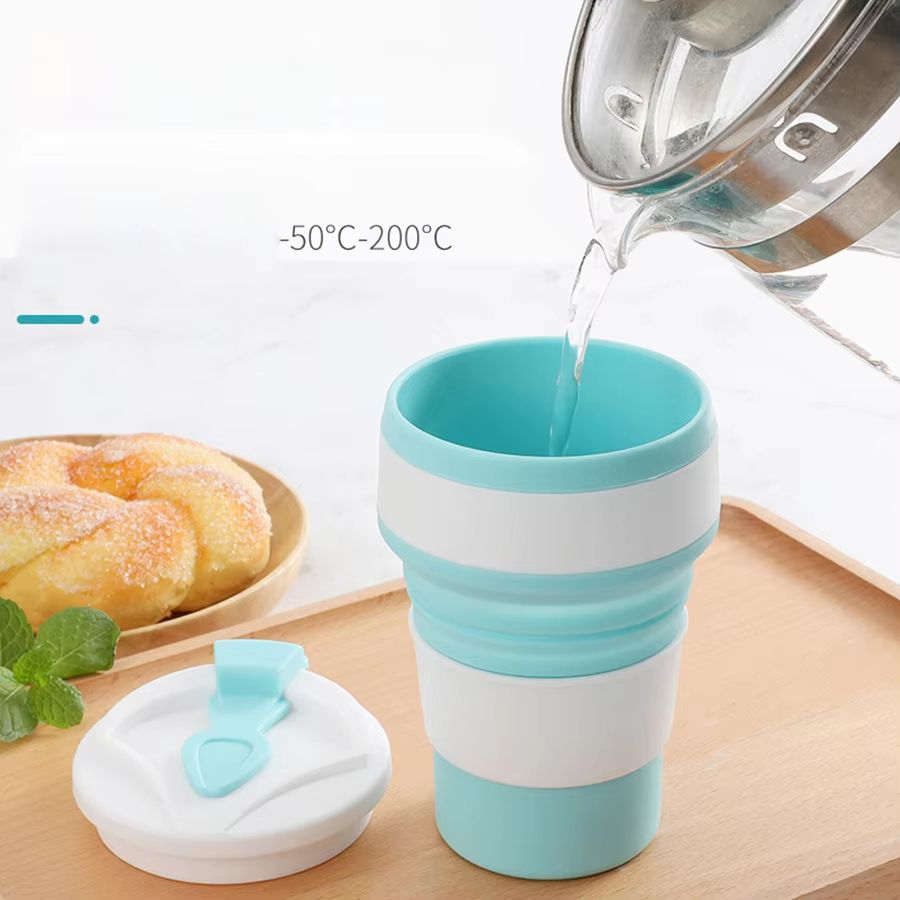 TravelFold 12oz Silicone Collapsible Cup With Lid  Reusable Portable Coffee  HotDrink Mug 1