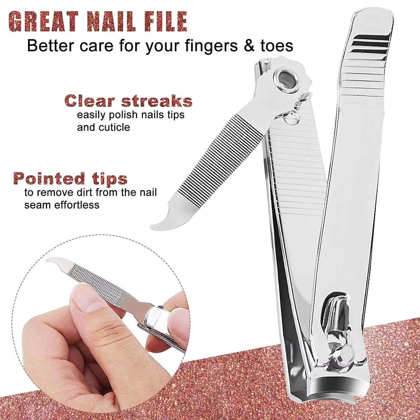 PrecisionEdge Premium Stainless Steel Nail Clipper Set With BuiltIn Nail File 2Piece 2
