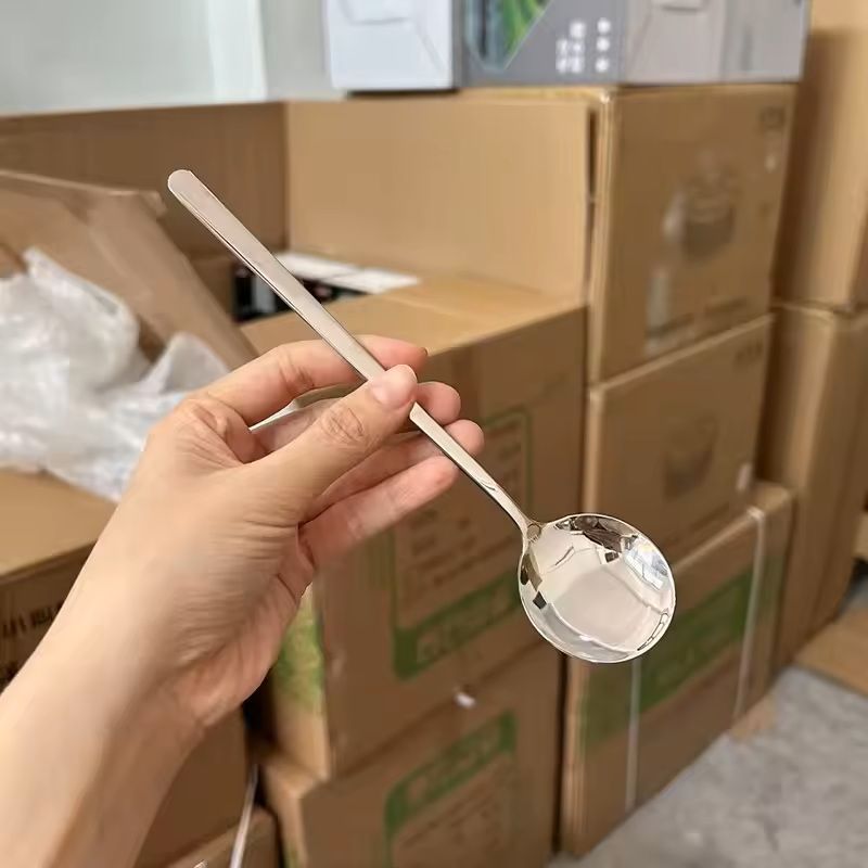 LongHandle Stainless Steel Round Spoon Dessert  Stirring Tableware 1