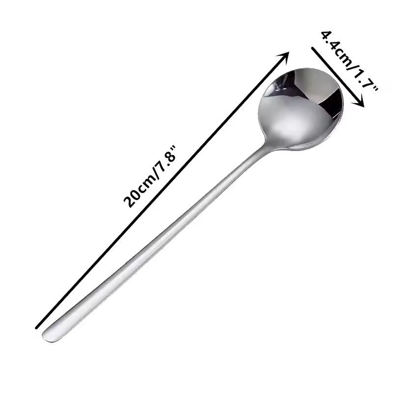 Long-Handle Stainless Steel Round Spoon Dessert & Stirring Tableware