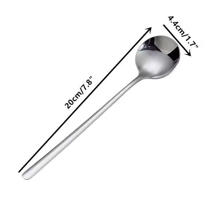 Long-Handle Stainless Steel Round Spoon Dessert & Stirring Tableware