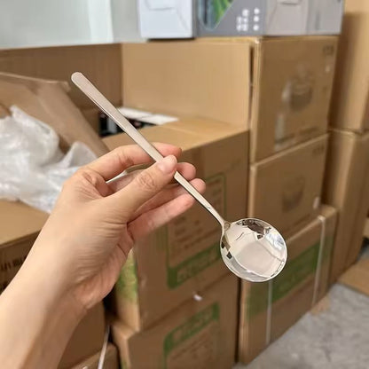 LongHandle Stainless Steel Round Spoon Dessert  Stirring Tableware 3