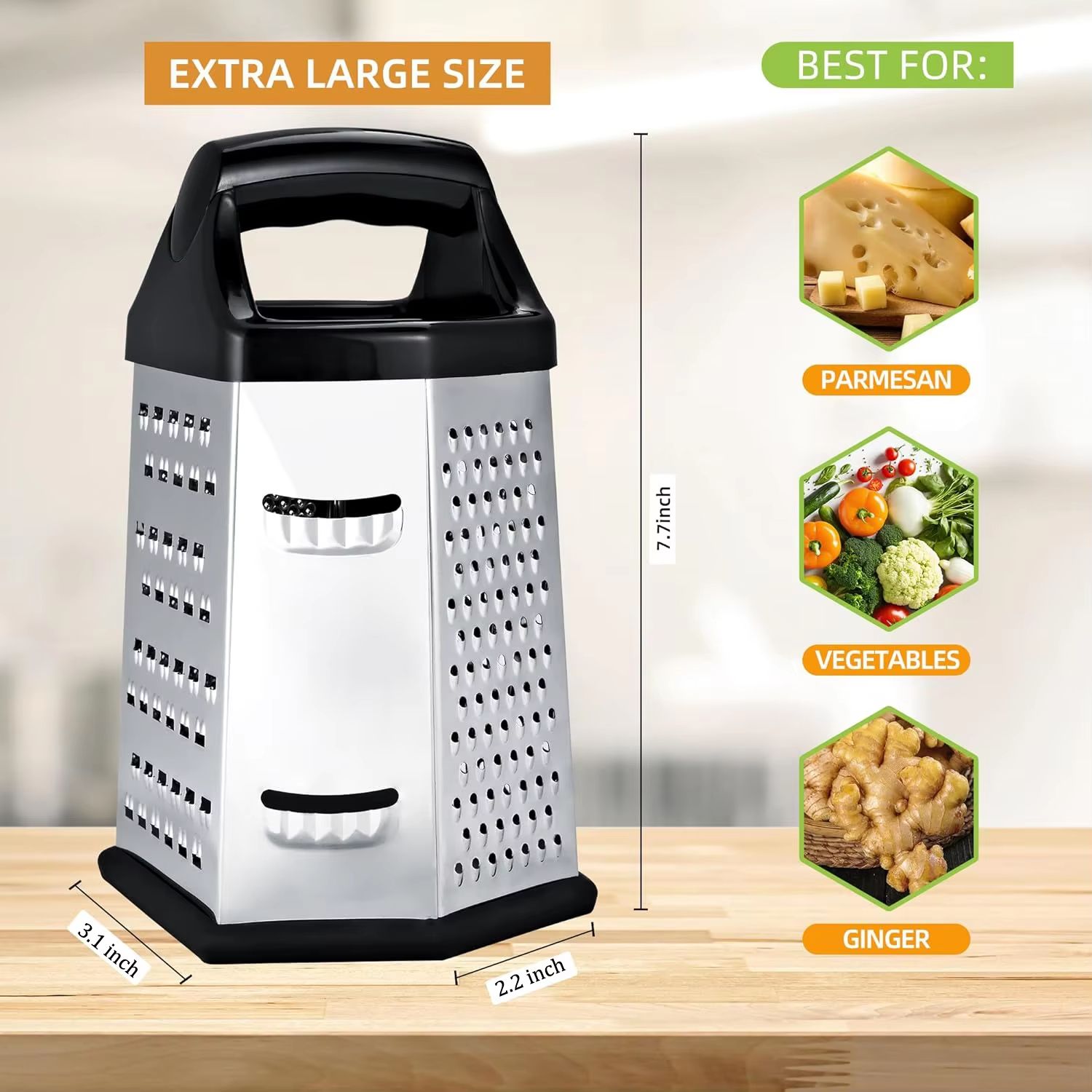 MultiSlice 6Side Stainless Steel Box Grater  Multifunction Kitchen Slicer  Shredder 5