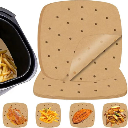 AirFlow 100-Piece Air Fryer Parchment Paper Liners Set - 7.5 inch / 8.5 inch / 9 inch Perforated Disposable Liners