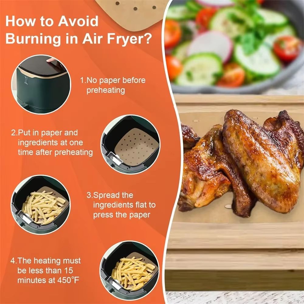 AirFlow 100Piece Air Fryer Parchment Paper Liners Set  75 Inch  85 Inch  9 Inch Perforated Disposab 5