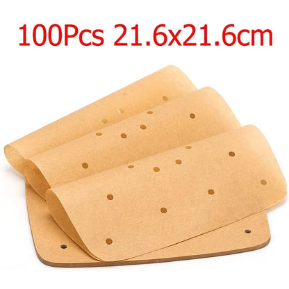 AirFlow 100Piece Air Fryer Parchment Paper Liners Set  75 Inch  85 Inch  9 Inch Perforated Disposab 8