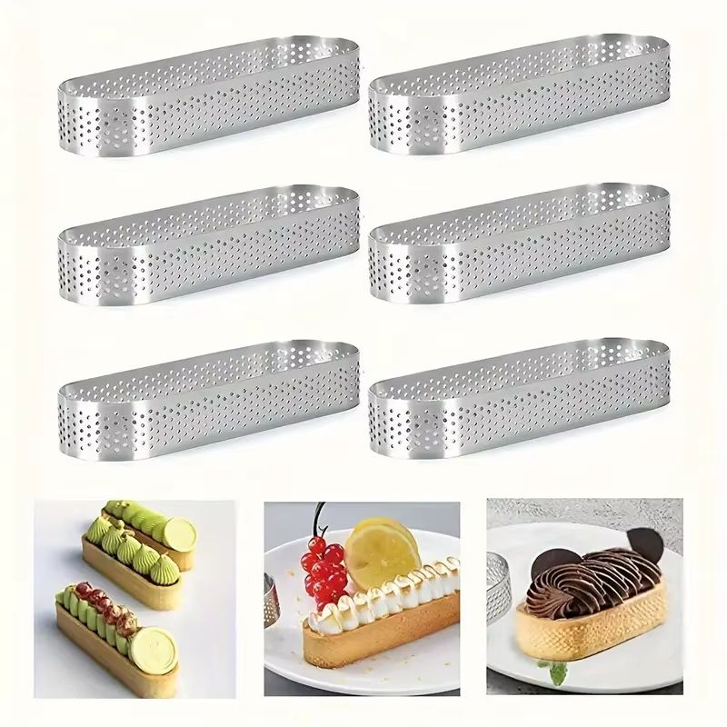 Oval Stainless Steel Perforated Tart Ring Set - 3/6-Piece Muffin Tart Mold Kit