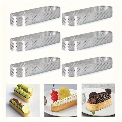 Oval Stainless Steel Perforated Tart Ring Set - 3/6-Piece Muffin Tart Mold Kit
