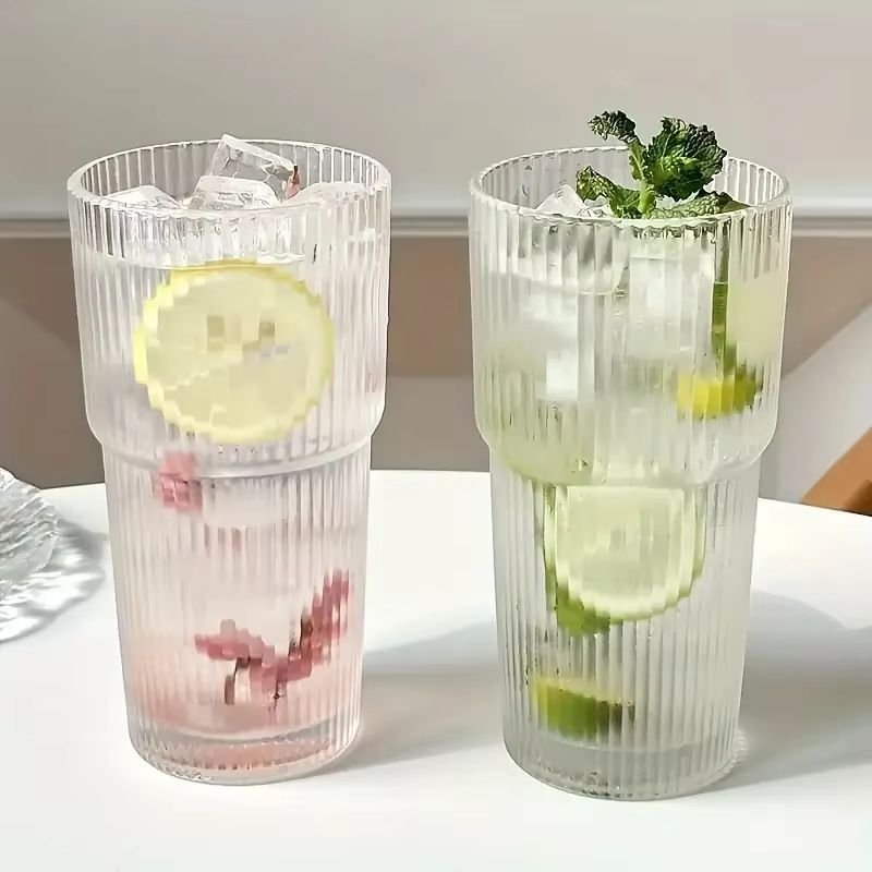 StripeGlass 20oz Glass Cup With Lid And Straw  Transparent Drinking Glass For Juice Water  Iced Cof 2