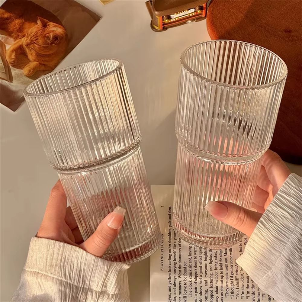 StripeGlass 20oz Glass Cup With Lid And Straw  Transparent Drinking Glass For Juice Water  Iced Cof 3