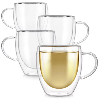 ClearSip Double Walled Borosilicate Glass Cup with Handle – 8oz / 12oz / 16oz Drinking Mug for Coffee, Juice & Iced Drin