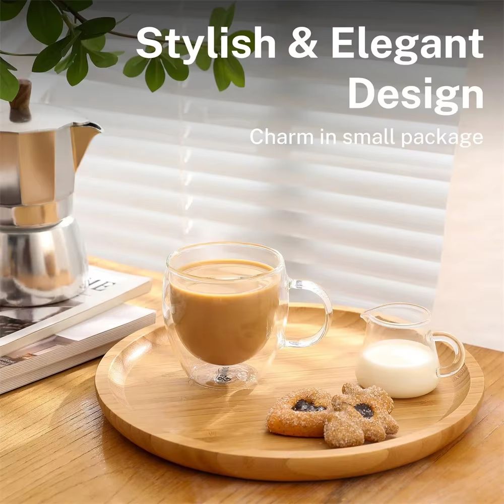 ClearSip Double Walled Borosilicate Glass Cup With Handle  8oz  12oz  16oz Drinking Mug For Coffee  1