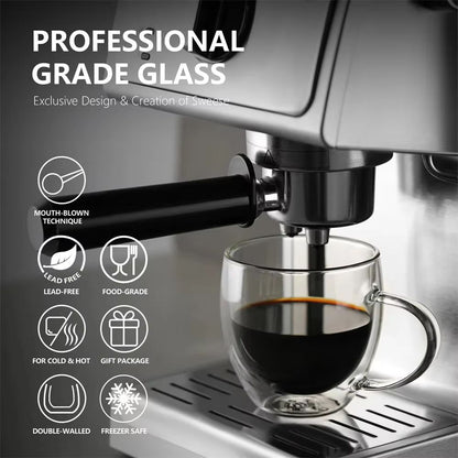 ClearSip Double Walled Borosilicate Glass Cup With Handle  8oz  12oz  16oz Drinking Mug For Coffee  3