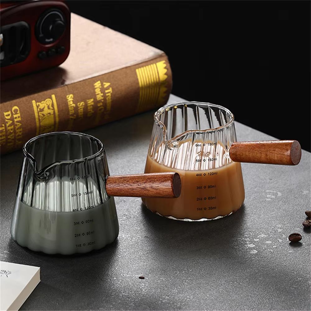 BaristaCraft Glass Cup With Wood Handle  6oz  12oz  16oz Drinking Mug For Coffee Juice  Iced Drinks 10