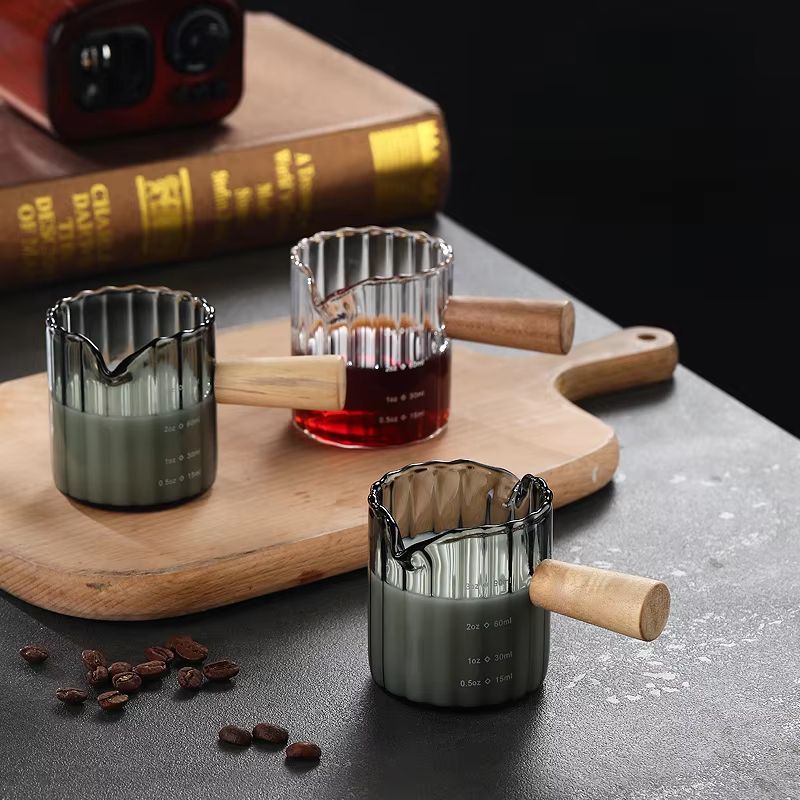 BaristaCraft Glass Cup With Wood Handle  6oz  12oz  16oz Drinking Mug For Coffee Juice  Iced Drinks 1