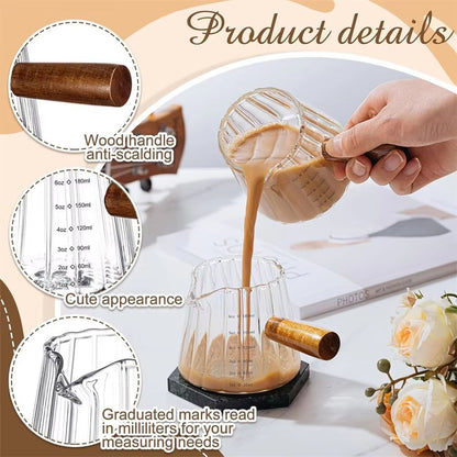 BaristaCraft Glass Cup With Wood Handle  6oz  12oz  16oz Drinking Mug For Coffee Juice  Iced Drinks 2